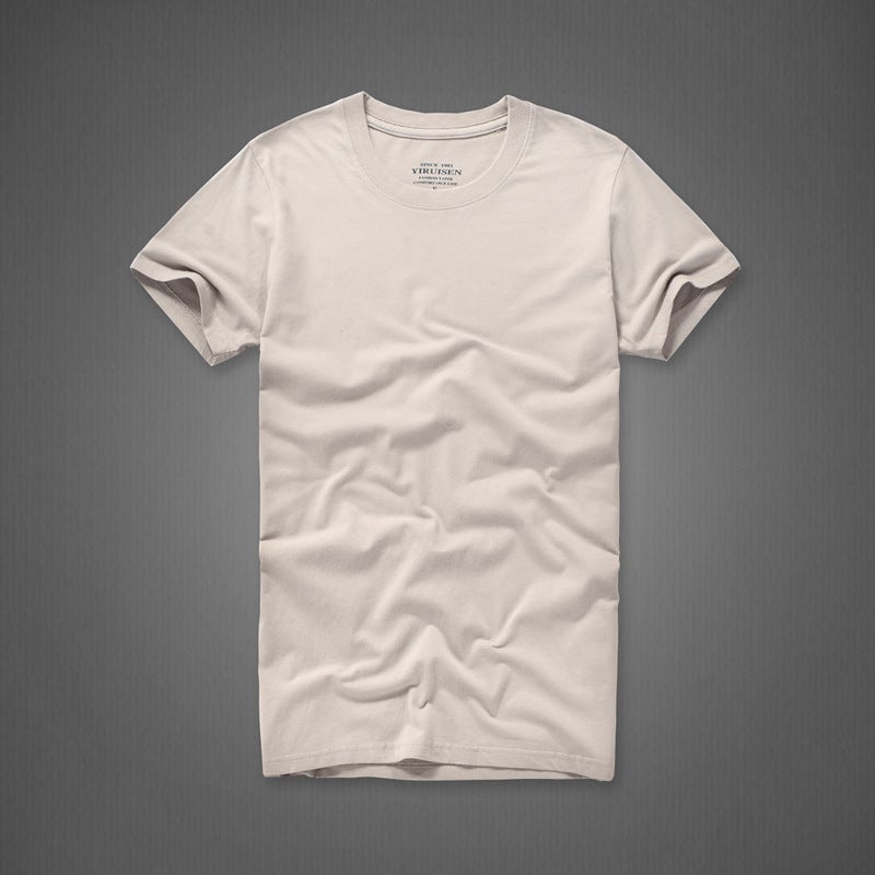2021 summer wash water sanding combed cotton foreign trade plus size mens solid color short sleeve cotton T-shirt Zhongshan wholesale 6609 apricot color
