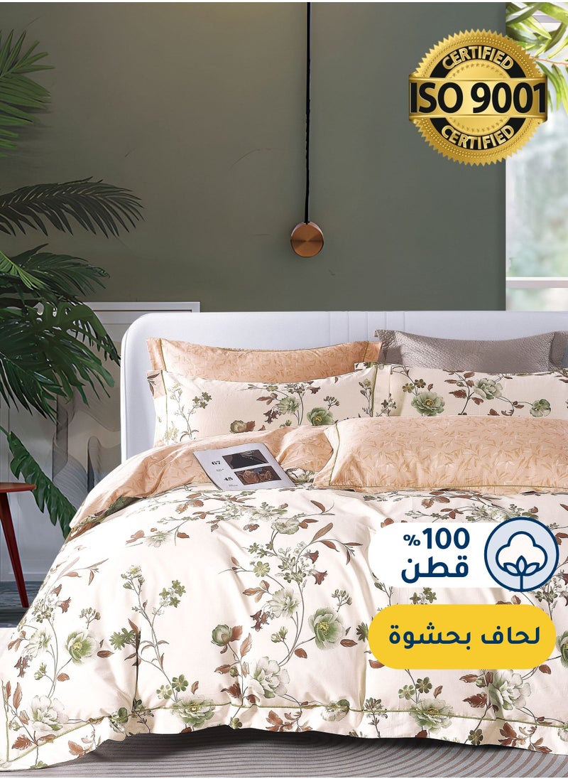 Master Home Textile Cotton Floral Comforter Sets, Fits 200 x 200 cm Double Size Bed, 9 Pcs, 100% Cotton 200 Thread Count, With Removable Filling, Veronica Series  - Image 1