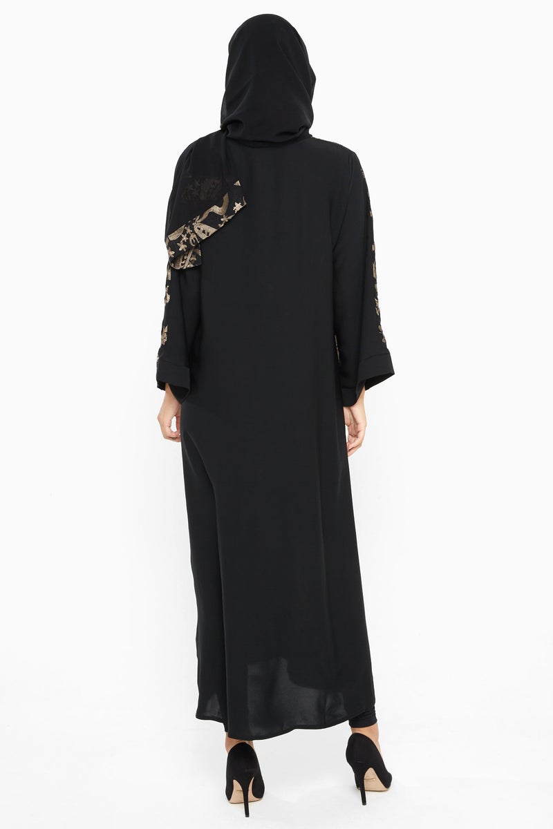 NUKHBAA An elegant and exclusive copper-thread floral embroidered abaya-Aj365A - Image 3