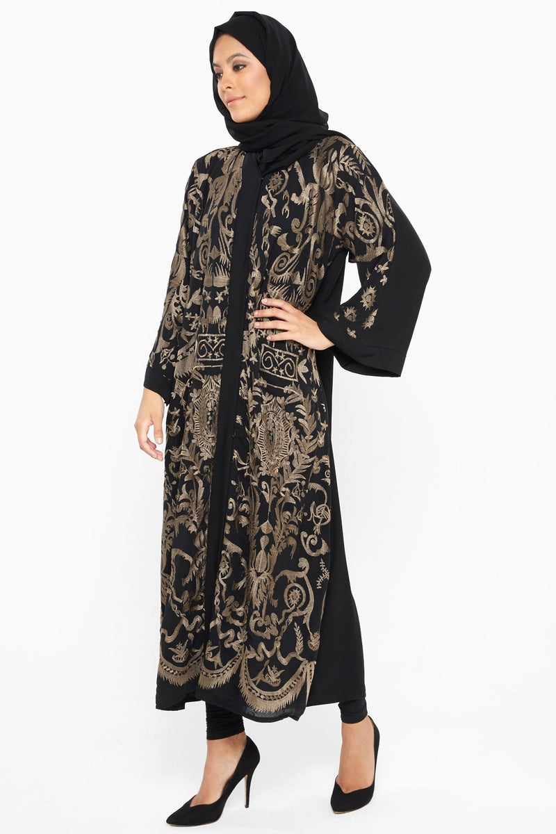 NUKHBAA An elegant and exclusive copper-thread floral embroidered abaya-Aj365A - Image 2