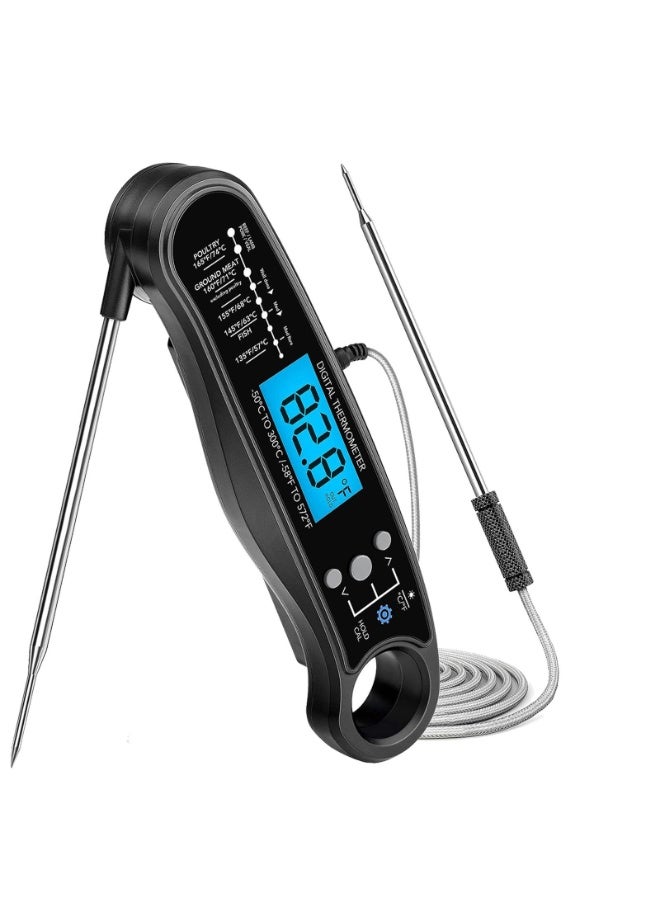 هومستر مقياس الحرارة الرقمي المزدوج للمطبخ -مقياس حرارة اللحم الذكي اللاسلكي مع الضوء الخلفي، قراءة فورية، تصميم قابل للطي، للشواء، القهوة، حليب الأطفال، شريحة لحم، درجة حرارة الحساء، مناسبة لجميع احتياجات الطهي، الأسود - Image 2