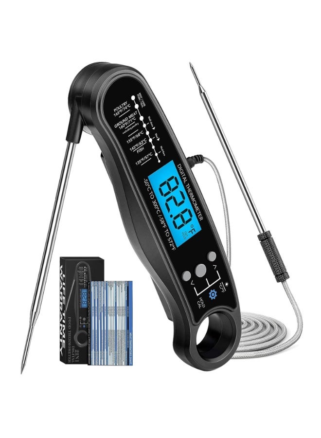 هومستر مقياس الحرارة الرقمي المزدوج للمطبخ -مقياس حرارة اللحم الذكي اللاسلكي مع الضوء الخلفي، قراءة فورية، تصميم قابل للطي، للشواء، القهوة، حليب الأطفال، شريحة لحم، درجة حرارة الحساء، مناسبة لجميع احتياجات الطهي، الأسود - Image 1