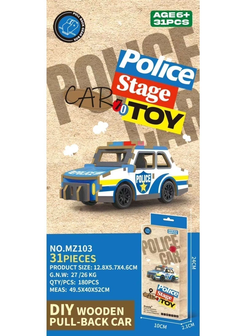 3D DIY Wooden Pull Back Car