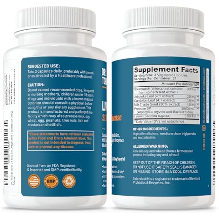 Dr. Tobias Liver 21 Day Cleanse, Herbal Liver Detox Cleanse with Solarplast, Artichoke, Milk Thistle & Dandelion Extract, 63 Vegetable Capsules (3 Daily) - Image 5