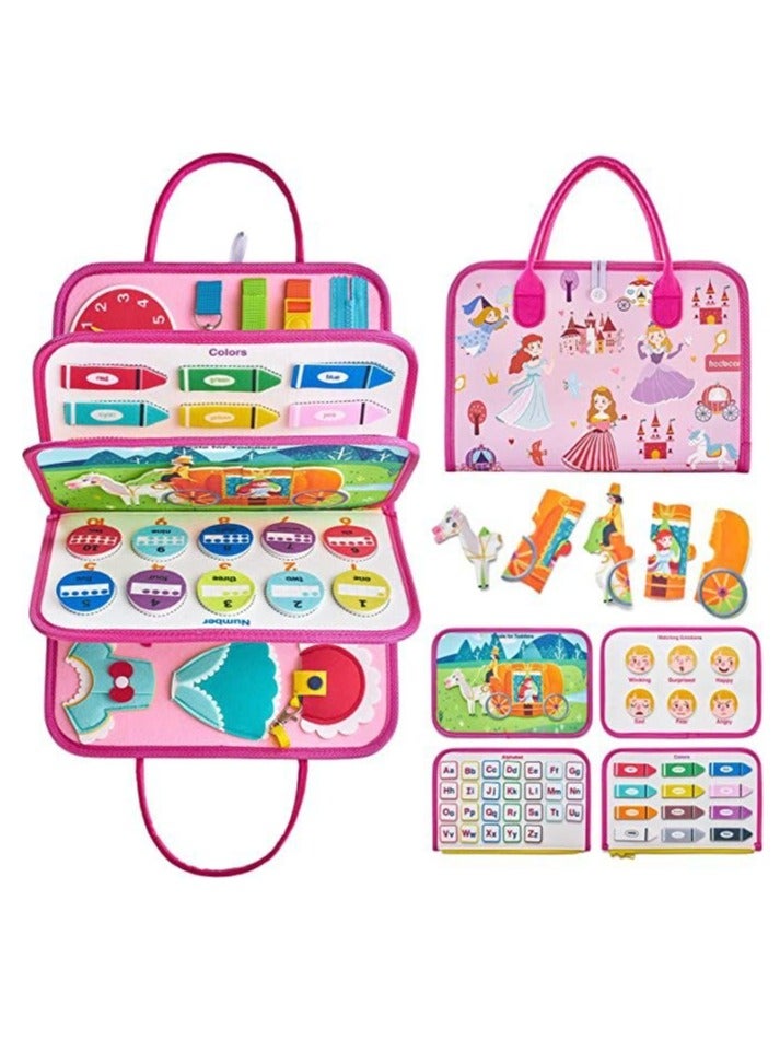 Montessori - Inspired Kids' Felt Learning Board, Early Education Life Skills Practice Dressing Felt Busy Board for Children, Pink Beauty - themed Learning Board  - Image 1