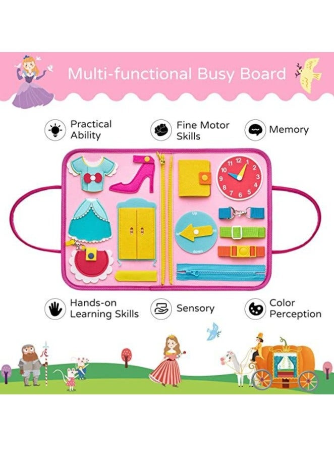 Montessori - Inspired Kids' Felt Learning Board, Early Education Life Skills Practice Dressing Felt Busy Board for Children, Pink Beauty - themed Learning Board  - Image 2