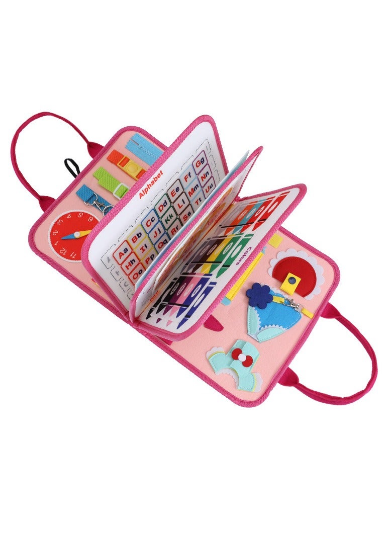 Montessori - Inspired Kids' Felt Learning Board, Early Education Life Skills Practice Dressing Felt Busy Board for Children, Pink Beauty - themed Learning Board  - Image 4