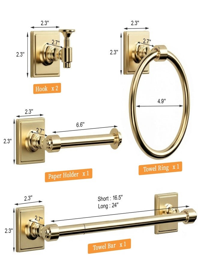 VEHCIL Champagne Gold Bathroom Towel Bar Set, 5 Piece Bathroom Hardware Accessory Set, SUS304 Stainless Steel 24" Towel Rack Holder Set for Bathroom, Wall Mounted - Image 2
