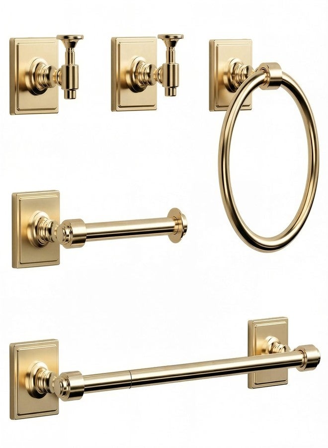VEHCIL Champagne Gold Bathroom Towel Bar Set, 5 Piece Bathroom Hardware Accessory Set, SUS304 Stainless Steel 24" Towel Rack Holder Set for Bathroom, Wall Mounted - Image 1