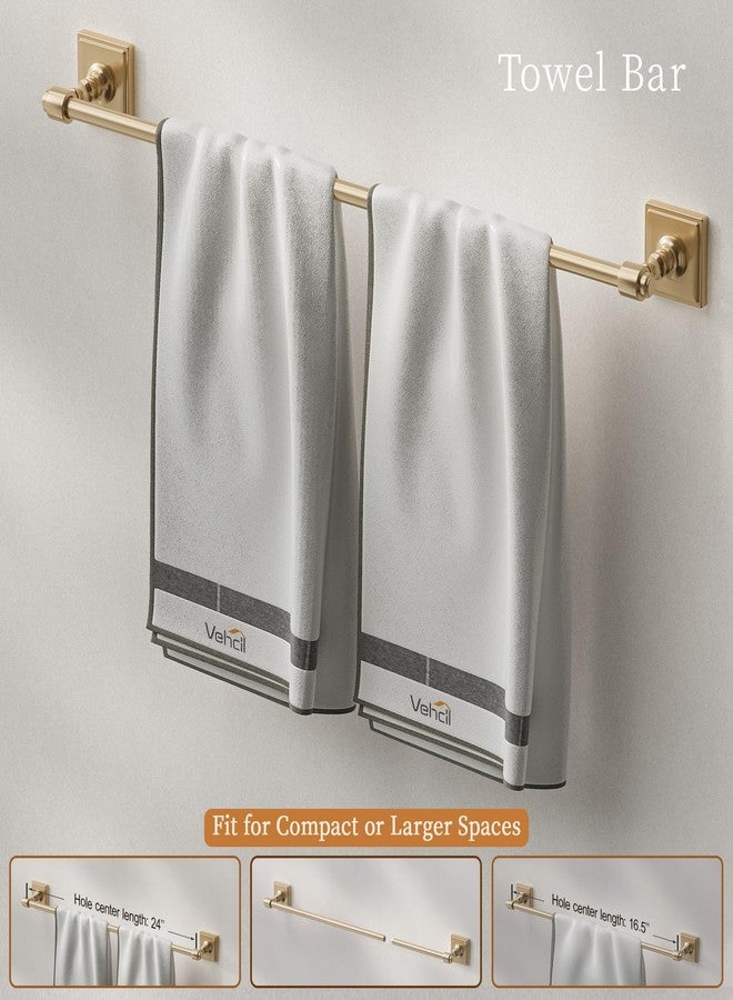 VEHCIL Champagne Gold Bathroom Towel Bar Set, 5 Piece Bathroom Hardware Accessory Set, SUS304 Stainless Steel 24" Towel Rack Holder Set for Bathroom, Wall Mounted - Image 4