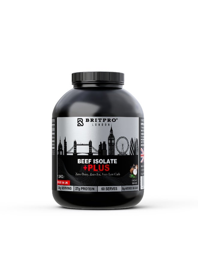 Britpro Beef Protein Isolate Plus, 1.8KG - Tropical Coconut Flavour - 97% Protein Concentration, 27g Protein - No Added Sugar, Zero Fat, Dairy Free - Muscle Recovery & Strength - Made in UK - Image 1