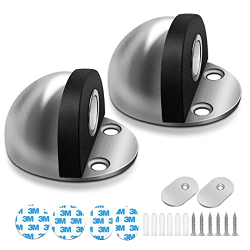 HUTLON Door Stopper, Magnetic Door Stop, Self Adhesive, Stainless Steel Brushed Nickel, Floor Mounted Door Stoppers for Bottom of Door, Magnetic Door Holder Catch, Silver - Image 1
