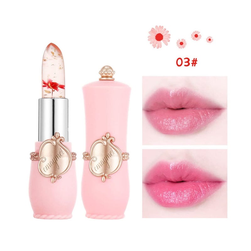 Paminify 2pcs Jelly Clear Crystal Flower Magic Lipstick Color Changing Tinted Lip Balm Nourishing Moisturizing Lip Stick labial magicos - Image 4