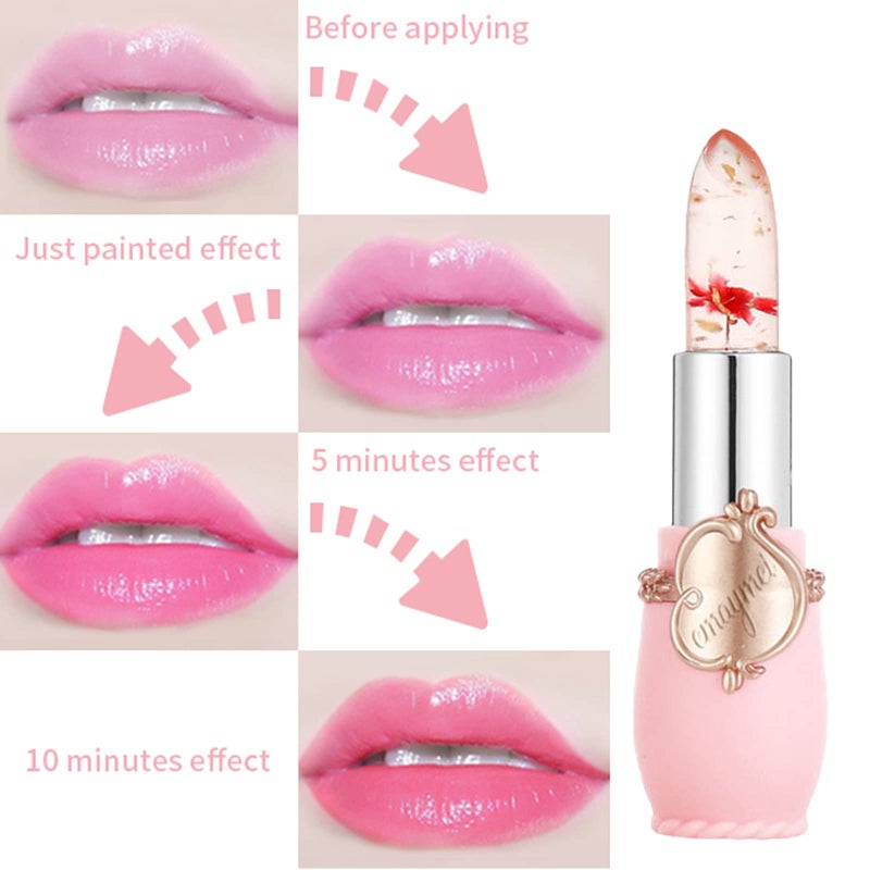 Paminify 2pcs Jelly Clear Crystal Flower Magic Lipstick Color Changing Tinted Lip Balm Nourishing Moisturizing Lip Stick labial magicos - Image 2