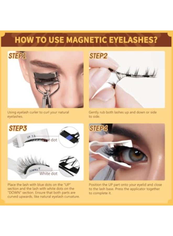 KHAJUL 2 Pairs of False Eyelashes with Magnetic Eyeliner, Reusable Eyelashes Kit with Magnetic Applicator and Case, No Glue Eyelashes Easy to Apply for Women, Natural Cluster Style - Image 4