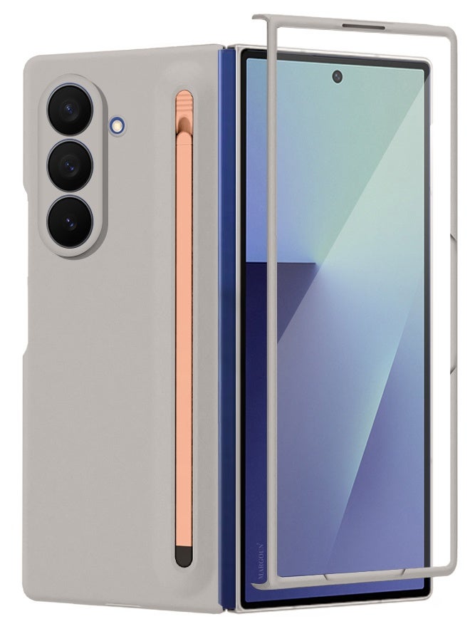 Case Cover and S Pen for Samsung Galaxy Z Fold 7, Slim Case with Built-in Compact S Pen, Holder and Storage Slot for Pen - Grey - Image 1