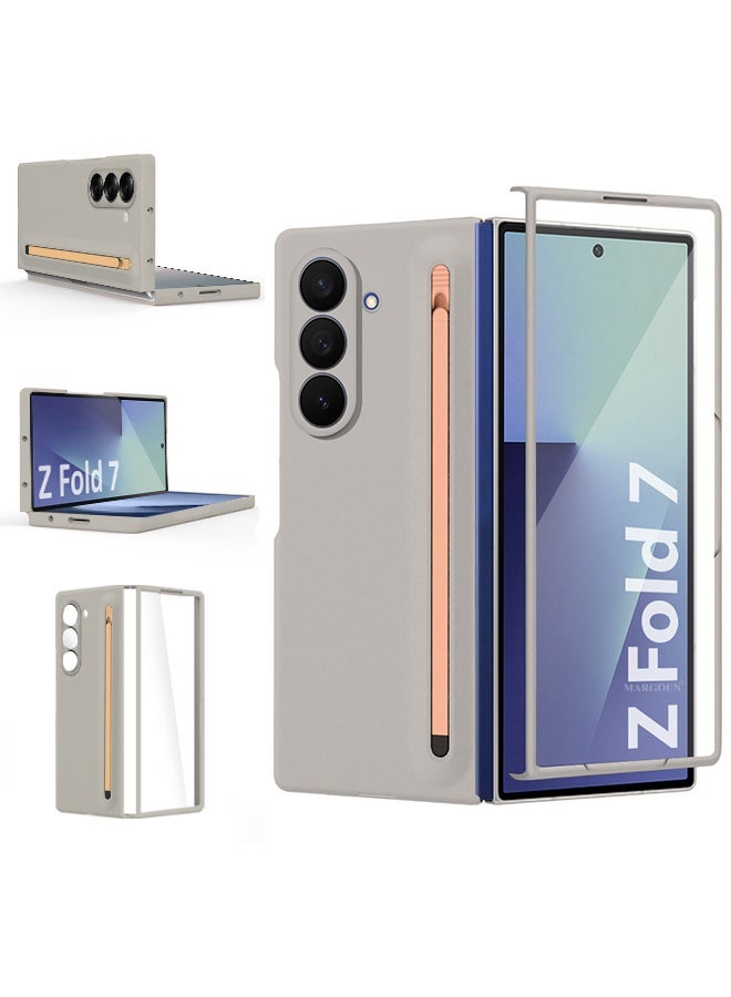 Case Cover and S Pen for Samsung Galaxy Z Fold 7, Slim Case with Built-in Compact S Pen, Holder and Storage Slot for Pen - Grey - Image 2