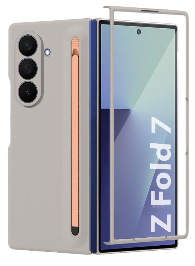Case Cover and S Pen for Samsung Galaxy Z Fold 7, Slim Case with Built-in Compact S Pen, Holder and Storage Slot for Pen - Grey - Image 5