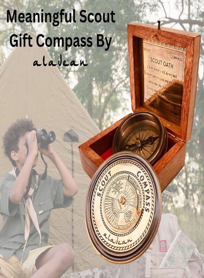 ALADEAN Scout Compass Gift Boys - Engraved Scout Oath Compass in Wood Box Scout Always Prepared Camping Orienteering Compass, Hiking Backpacking Compass Gift, 50 Year calander (#1 Scout Compass w Lid) - Image 3