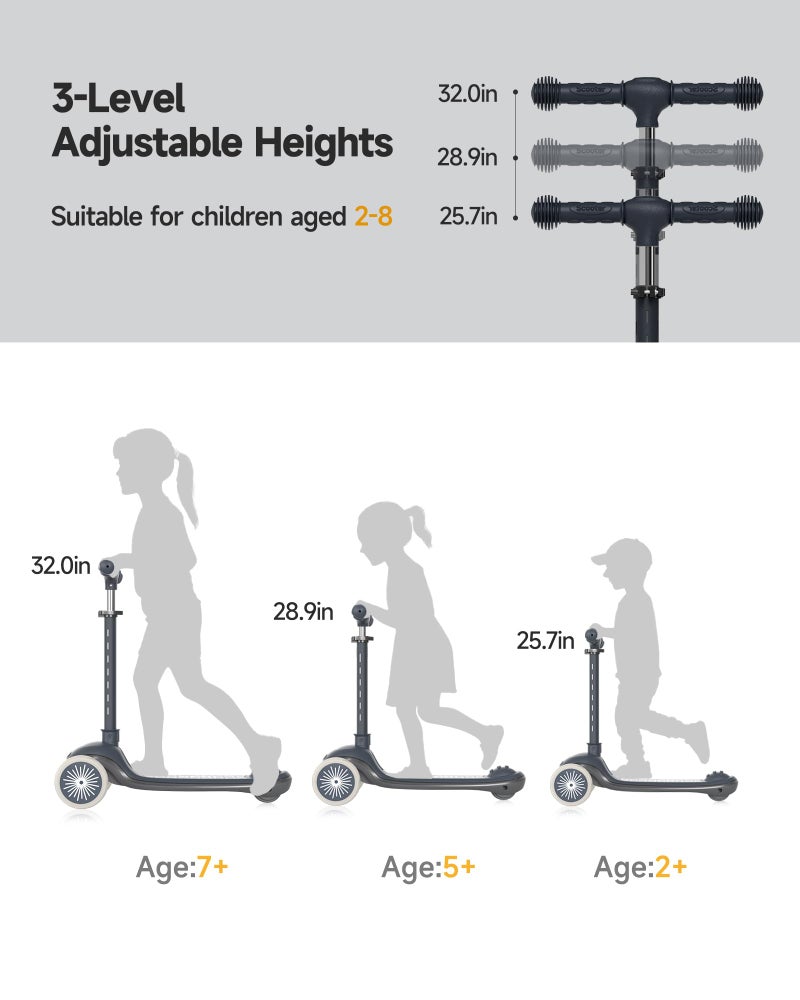 WinHope Kids Scooter, 3 Wheel Kick Scooter for Toddlers with Light Up Wheels, Lean-to-Steer Design, Adjustable Height Handlebar, Anti-Slip Deck, Ages 2â€“8(Black) - Image 3