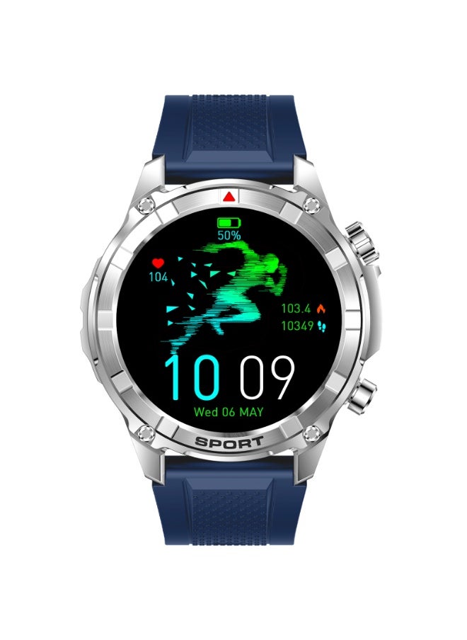 Xcell - Xcell Elite6 Smartwatch, 1.52" HD Display, Bluetooth Calling, Wireless Charging, Flashlight, Heart-Rate/BP/SpO₂ Monitor, Multi Language, IP67, 7 Days Battery, iOS/Android Compatible - Silver Frame with Blue Strap - Image 1