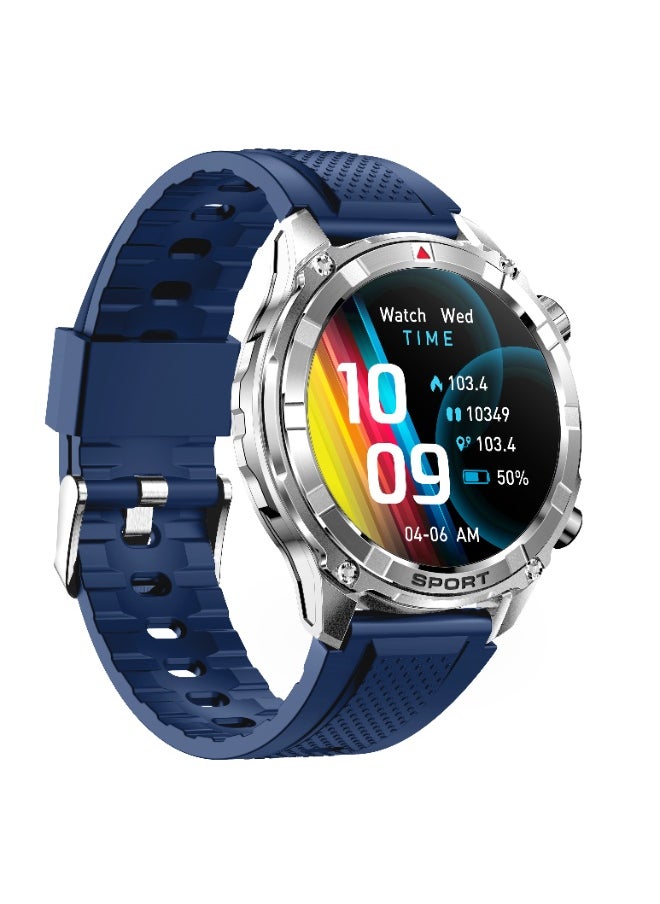 Xcell - Xcell Elite6 Smartwatch, 1.52" HD Display, Bluetooth Calling, Wireless Charging, Flashlight, Heart-Rate/BP/SpO₂ Monitor, Multi Language, IP67, 7 Days Battery, iOS/Android Compatible - Silver Frame with Blue Strap - Image 1