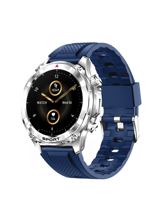 Xcell - Xcell Elite6 Smartwatch, 1.52" HD Display, Bluetooth Calling, Wireless Charging, Flashlight, Heart-Rate/BP/SpO₂ Monitor, Multi Language, IP67, 7 Days Battery, iOS/Android Compatible - Silver Frame with Blue Strap - Image 1
