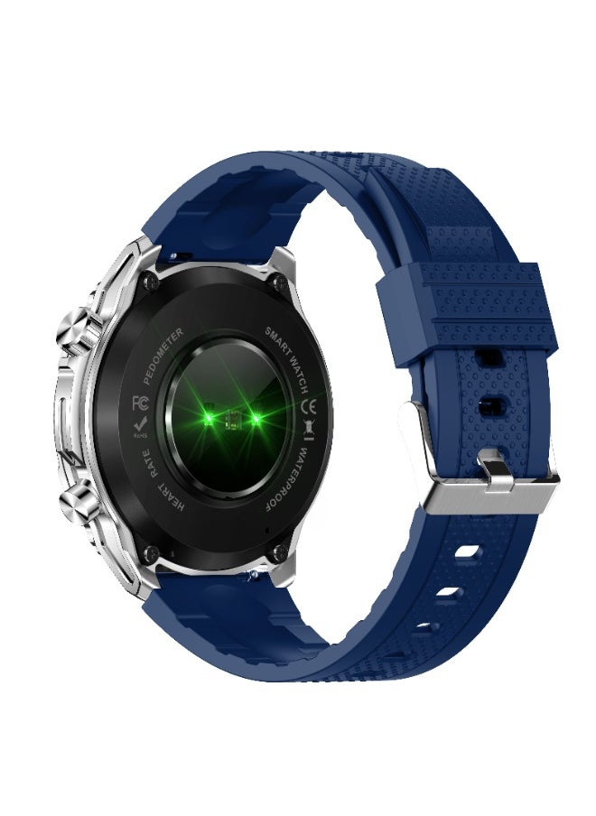 Xcell - Xcell Elite6 Smartwatch, 1.52" HD Display, Bluetooth Calling, Wireless Charging, Flashlight, Heart-Rate/BP/SpO₂ Monitor, Multi Language, IP67, 7 Days Battery, iOS/Android Compatible - Silver Frame with Blue Strap - Image 1