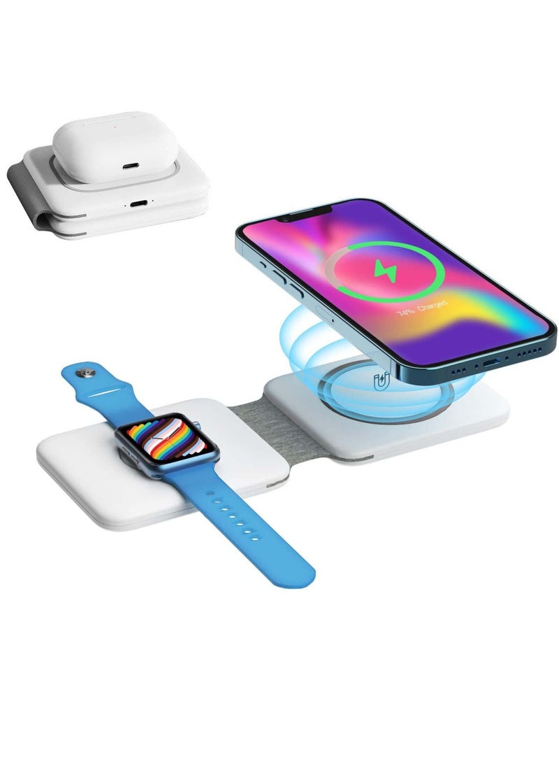 كابتن تيك Wireless Charging, Magnetic Foldable Charging Pad Portable Wireless Chargers 3 in 1, Qi Fast Wireless Charging Station Compatible with iPhone 14/13/12/SE/11/XS/8, Samsung, for Air Pods Pro, iWatch - Image 1