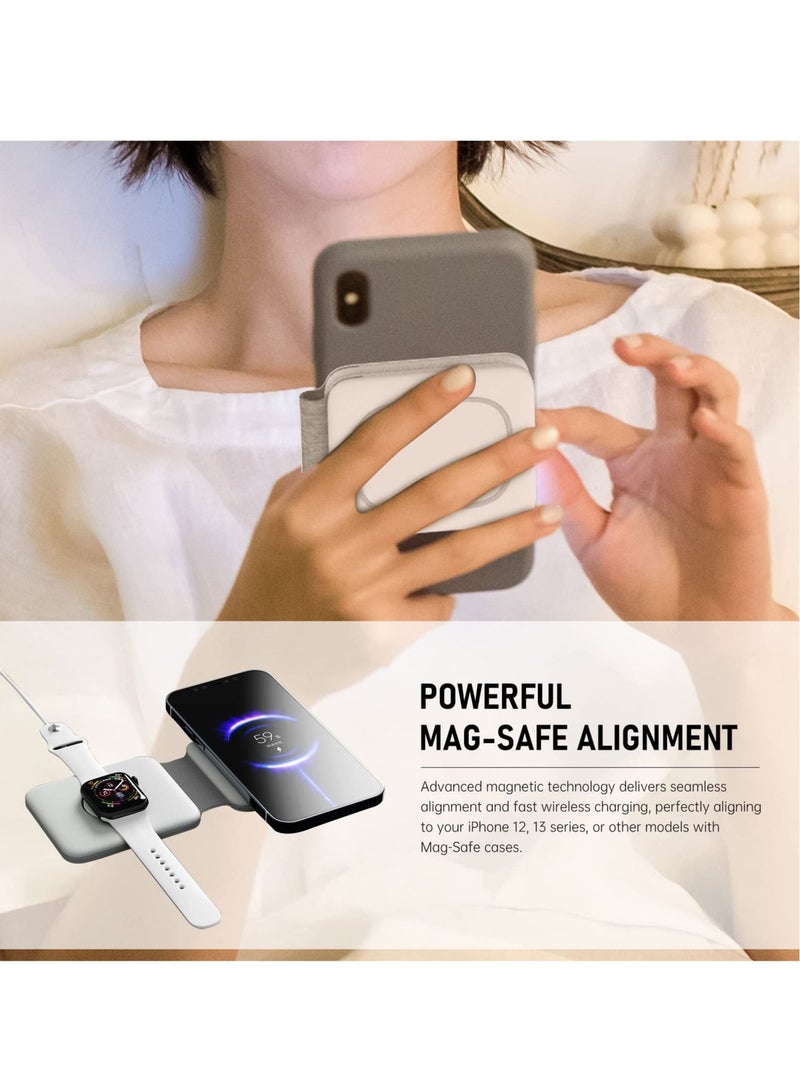 كابتن تيك Wireless Charging, Magnetic Foldable Charging Pad Portable Wireless Chargers 3 in 1, Qi Fast Wireless Charging Station Compatible with iPhone 14/13/12/SE/11/XS/8, Samsung, for Air Pods Pro, iWatch - Image 4