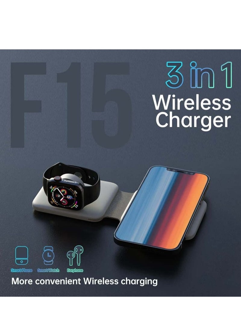 كابتن تيك Wireless Charging, Magnetic Foldable Charging Pad Portable Wireless Chargers 3 in 1, Qi Fast Wireless Charging Station Compatible with iPhone 14/13/12/SE/11/XS/8, Samsung, for Air Pods Pro, iWatch - Image 2