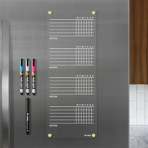 Visibly Magnetic Acrylic Chore Chart for Fridge, for 3, 4 or 5 Children. Includes 4 Magnetic Wet-Erase Markers for Refrigerator, 7” X 18". Put Those Kids to Work! | Gold Magnets - Image 1