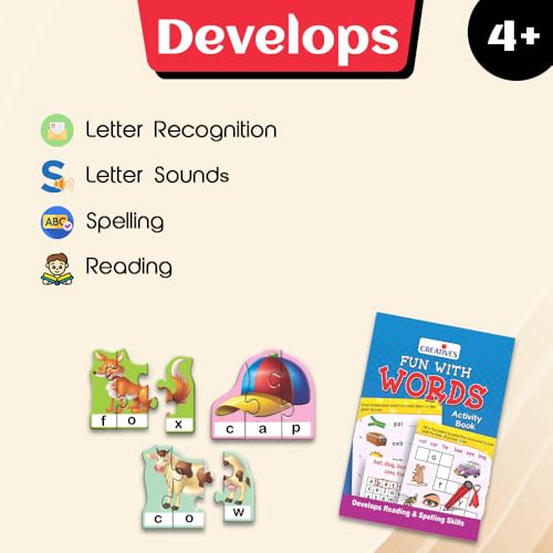 Creative's Fun with Words – Educational Word Puzzles Game for Kids | 30 Self-Correcting 3-Piece Puzzles Learn Letter Recognition, Spelling & Reading | Language Development Toy for Ages 4+ - Image 5