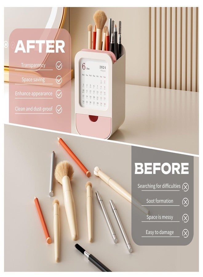 Sleek Makeup Brush Holder Organizer - Modern Cosmetic Brush Cup with Elegant Design, for Makeup Brushes, Lipsticks, Bathroom Vanity & Desktop Storage (Pink) - Image 4