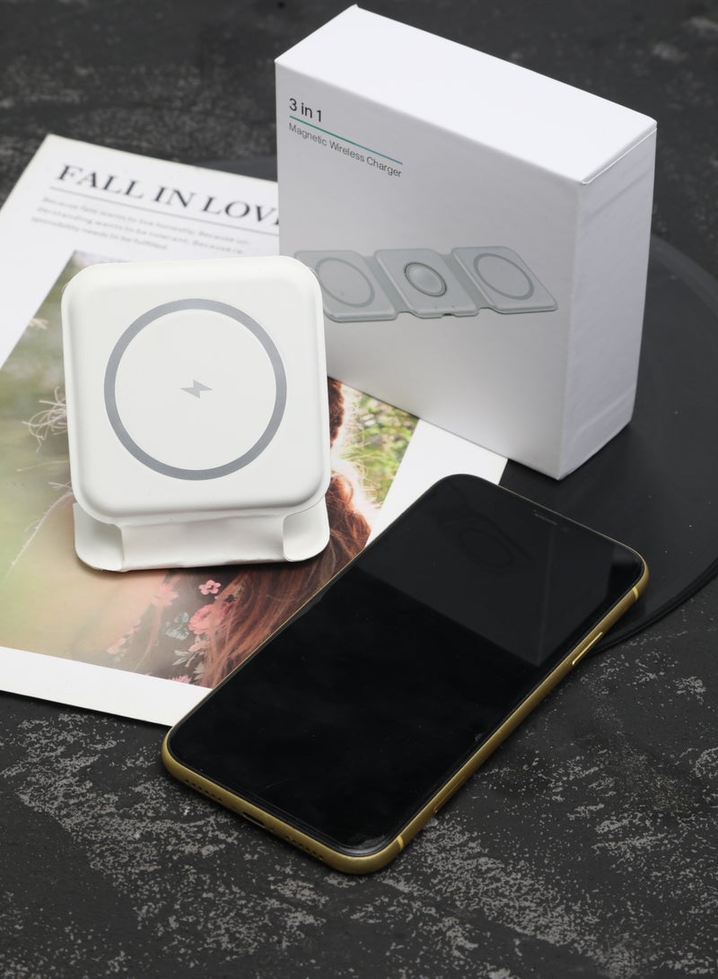 3-in-1 Wireless Charger, Magnetic Foldable Charging Station White for iPhone Android - Image 2