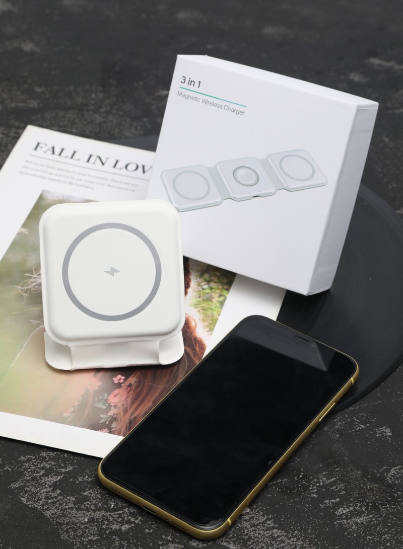 3-in-1 Wireless Charger, Magnetic Foldable Charging Station White for iPhone Android - Image 4
