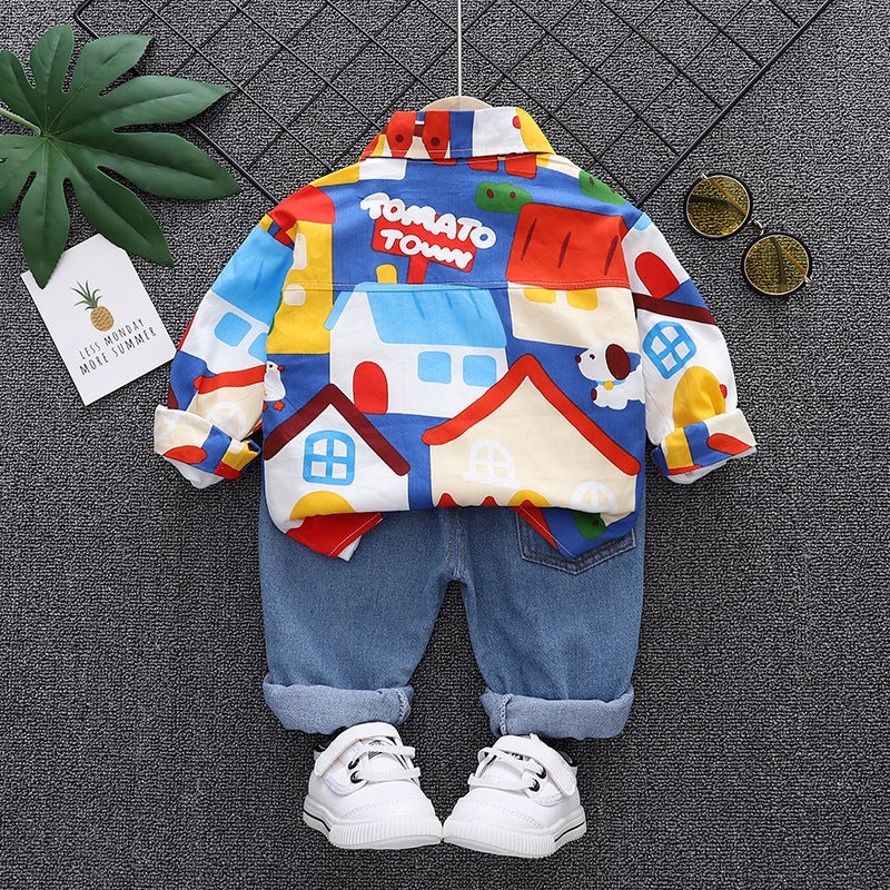 2024 Autumn Kids Shirt Jeans Set 1-4Y Orange suit - Image 5