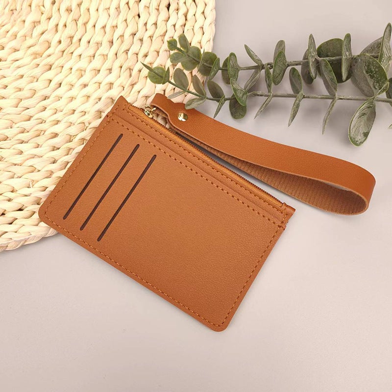 Womens change ultra-thin card bag with zipper solid color short card holder drivers license card factory direct sales019 Light Brown 019 Light Brown