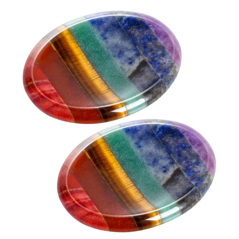 Marrywindix 2 Packs Natural Thumb Worry Stone Set 7 Chakra Crystals Healing Stones for Anxiety Stress Relief Meditation Crystal Therapy - Image 1