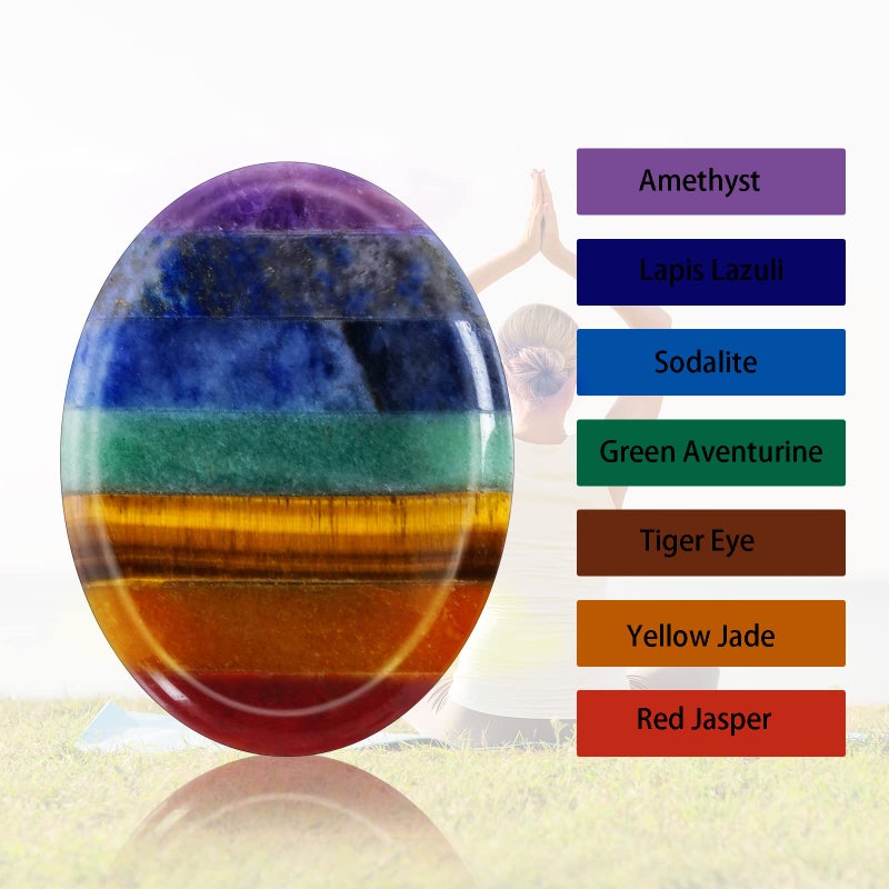 Marrywindix 2 Packs Natural Thumb Worry Stone Set 7 Chakra Crystals Healing Stones for Anxiety Stress Relief Meditation Crystal Therapy - Image 3