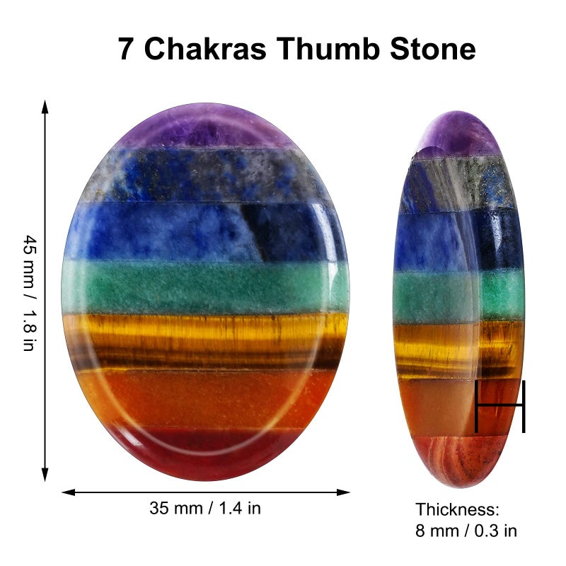 Marrywindix 2 Packs Natural Thumb Worry Stone Set 7 Chakra Crystals Healing Stones for Anxiety Stress Relief Meditation Crystal Therapy - Image 2
