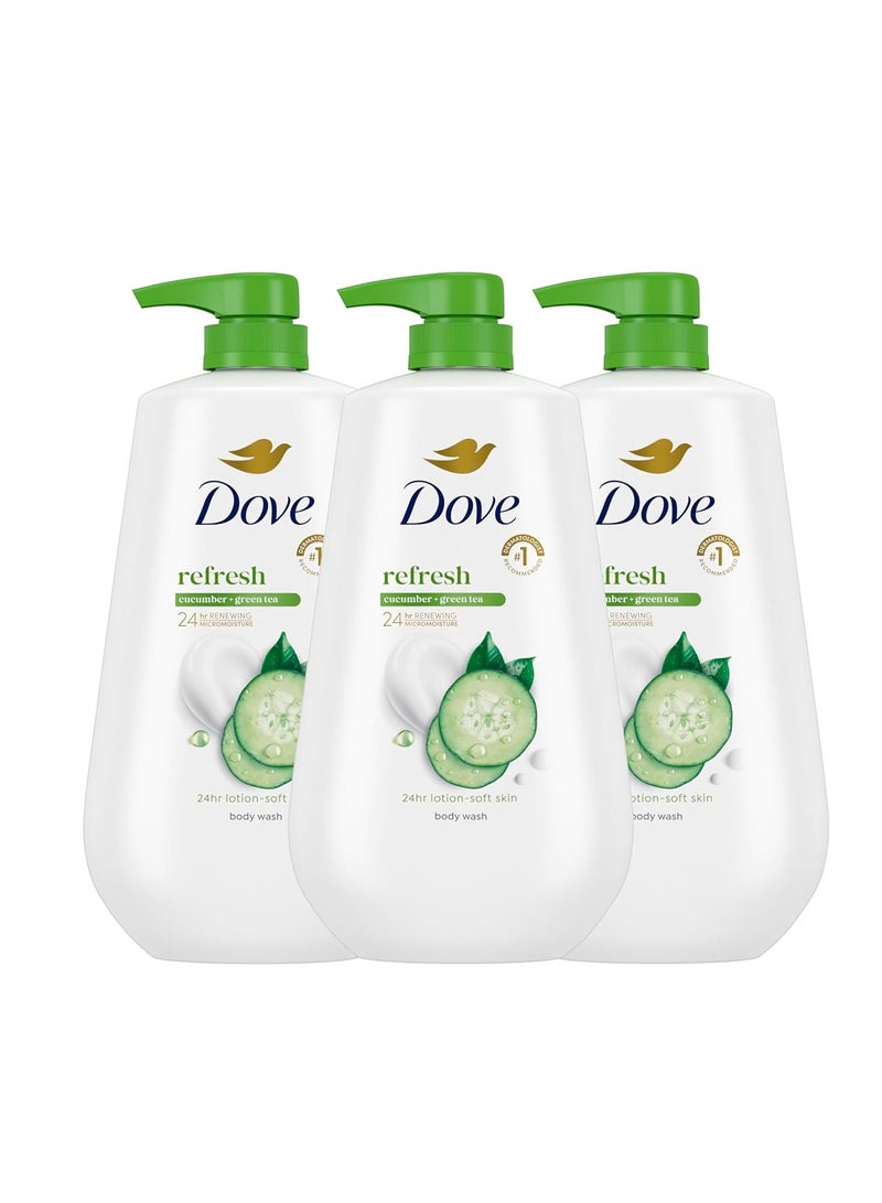 Dove Dove Body Wash with Pump 3 Count Refresh Cucumber and Green Tea for 24hr Lotion-Soft Skin Moisturizing Skin Cleanser with No Sulfates No Parabens - Image 1