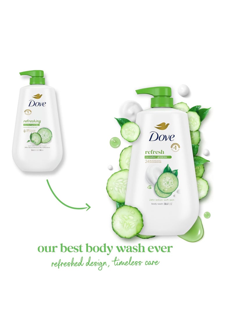 Dove Dove Body Wash with Pump 3 Count Refresh Cucumber and Green Tea for 24hr Lotion-Soft Skin Moisturizing Skin Cleanser with No Sulfates No Parabens - Image 2