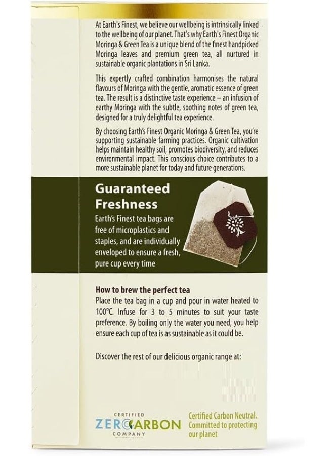 إيرثس فاينيست شاي المورينجا العضوي والشاي الأخضر 25 كيسًا بنكهة منعشة، خالي من الكائنات المعدلة وراثيًا والكافيين، 100% طبيعي، غني بمضادات الأكسدة والأعشاب، 37.5 جرام - Image 2