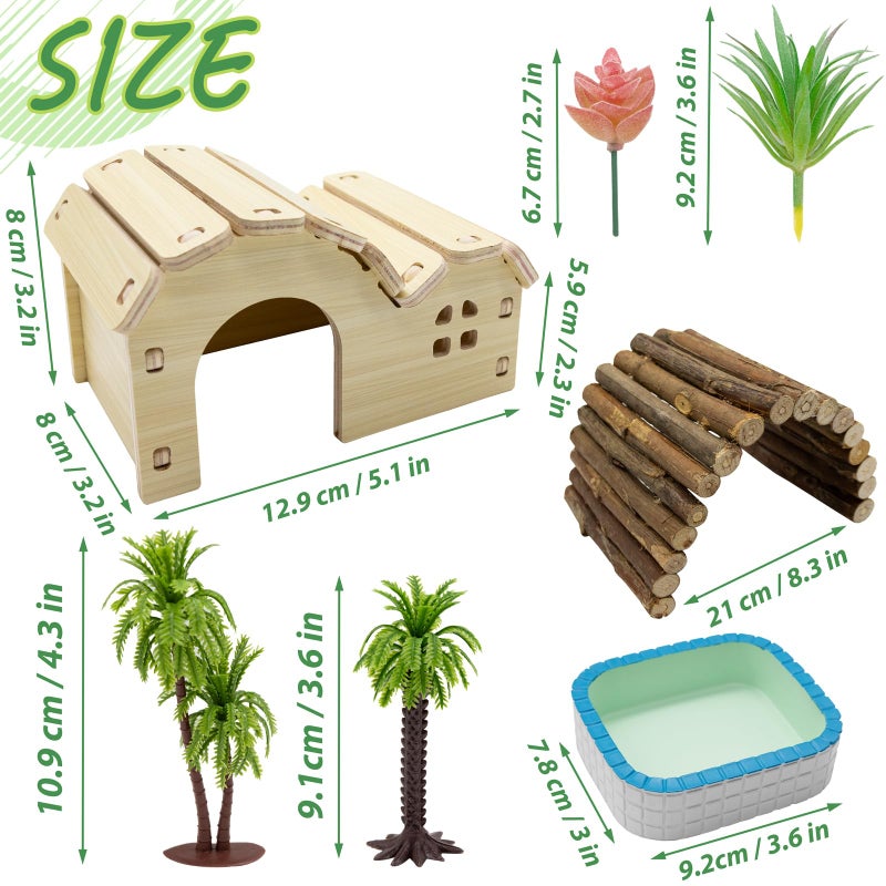 Niuohoy Hermit Crab Kit Hideout Water Pool Tank Decorative Accessories with Palm Tree Decorations Enrichment Toy for Turtles Lizard Frog Gecko Chameleons - Image 2