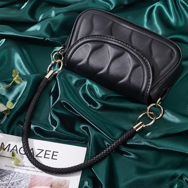 klarako PU Leather Braided Purse Handle, 20.5 Inch Short Leather Handbag Strap Satchel Shoulder Bag Top Handle Bucket Tote Bag Handle with Round Buckle for Hobo Crossbody Purse Designer Handbag, Black - Image 4