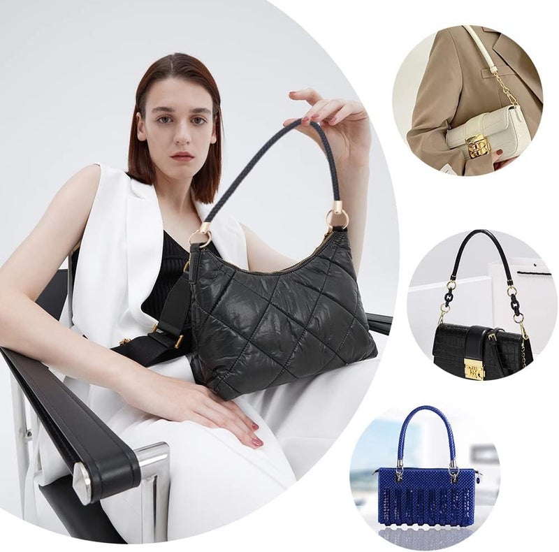 klarako PU Leather Braided Purse Handle, 20.5 Inch Short Leather Handbag Strap Satchel Shoulder Bag Top Handle Bucket Tote Bag Handle with Round Buckle for Hobo Crossbody Purse Designer Handbag, Black - Image 3