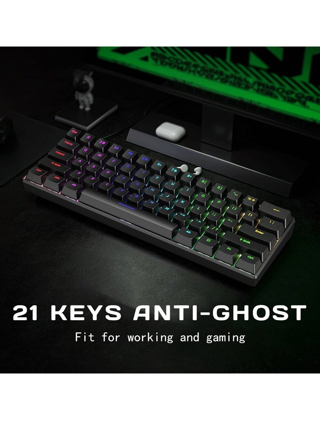 Reelyo Mechanical Gaming Keyboard English Arabic  With RGB LED Rainbow Backlit Quick Response USB Wired E-sport Waterproof 61 Keys Keyboard For Windows/MacOS/Android And PC Gamers  - Image 5
