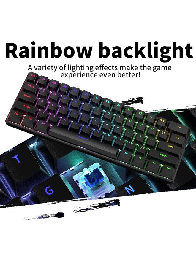 Reelyo Mechanical Gaming Keyboard English Arabic  With RGB LED Rainbow Backlit Quick Response USB Wired E-sport Waterproof 61 Keys Keyboard For Windows/MacOS/Android And PC Gamers  - Image 4