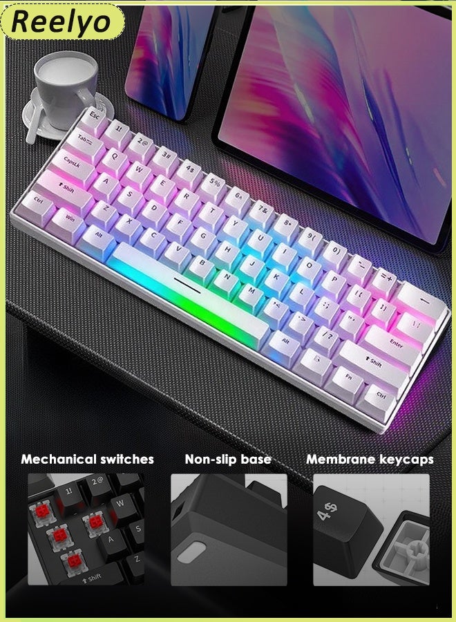 Reelyo Mechanical Gaming Keyboard English Arabic  With RGB LED Rainbow Backlit Quick Response USB Wired E-sport Waterproof 61 Keys Keyboard For Windows/MacOS/Android And PC Gamers  - Image 1